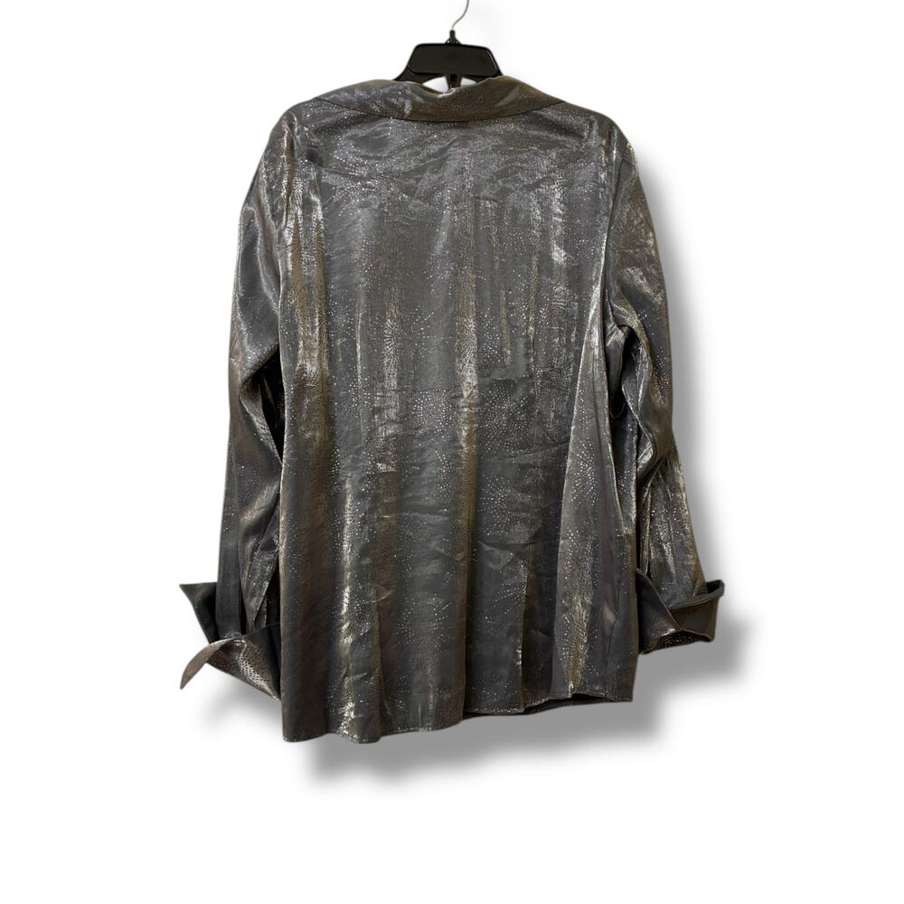 Ashley Stewart rhinestone metallic button down blouse - Picture 3 of 7